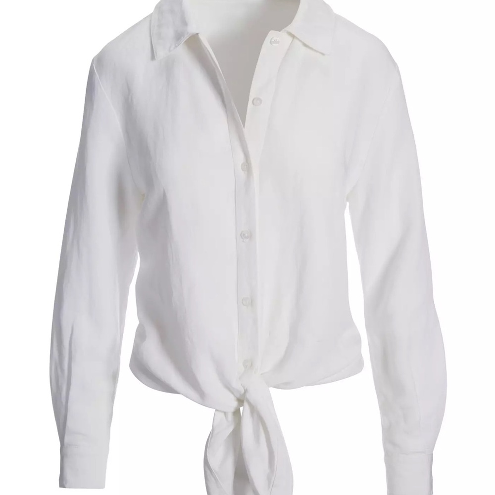 Boston Proper Linen Blend White Button-Down Shirt - Picture 2 of 7